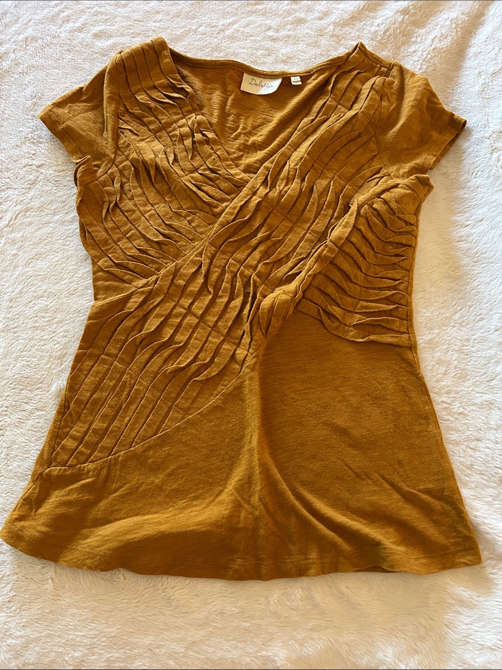 Deletta Mustard Textured Short-Sleeve Top